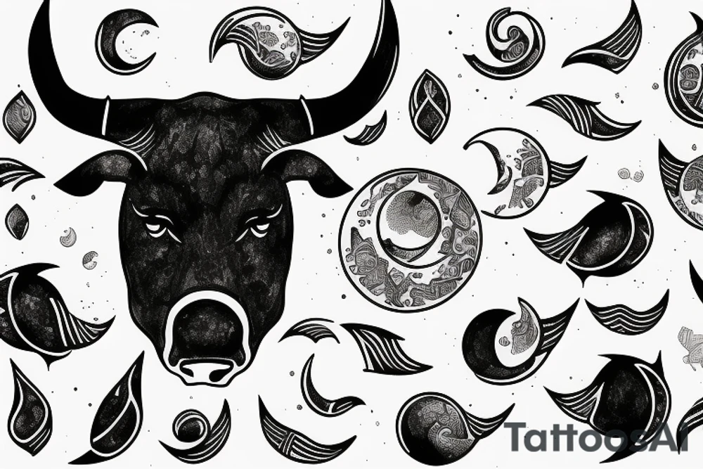 Bull looking at moon tattoo idea
