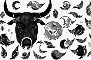 Bull looking at moon tattoo idea
