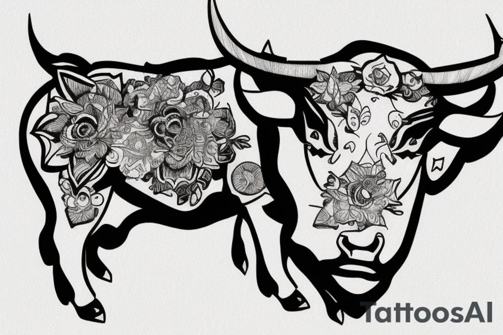 Bull looking at moon tattoo idea