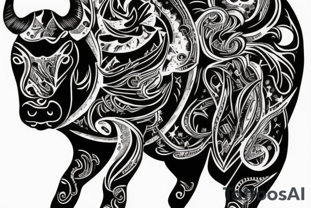 Bull looking at moon tattoo idea