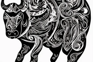 Bull looking at moon tattoo idea