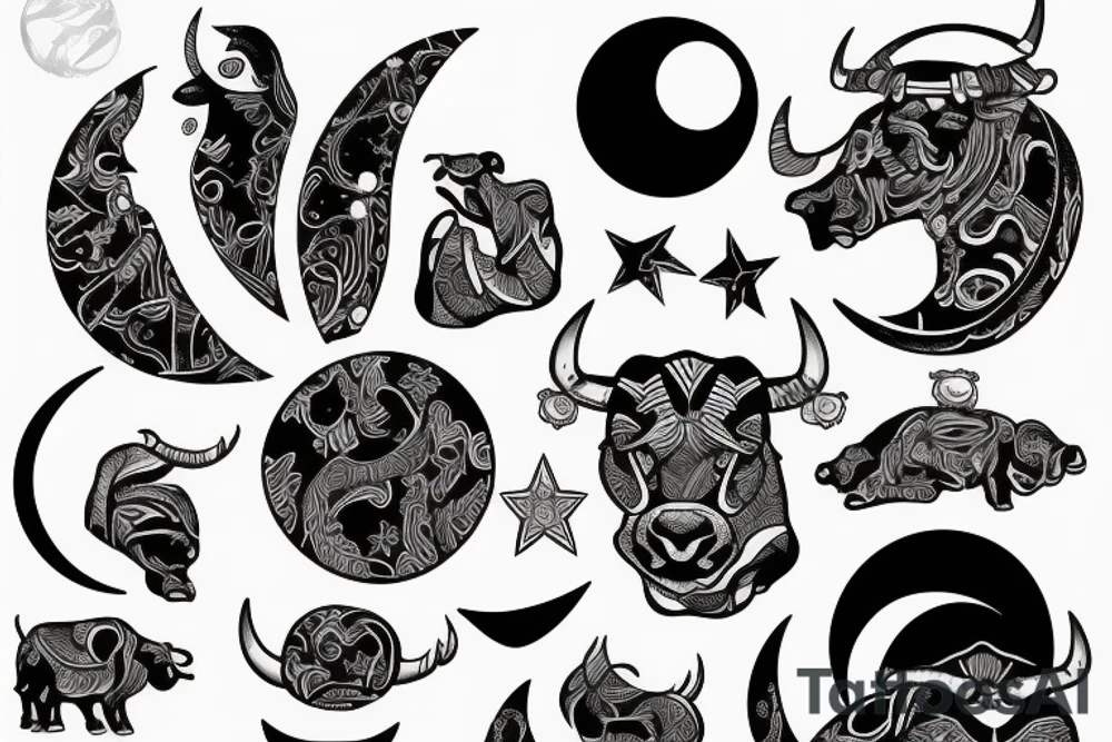 Bull looking at the moon tattoo idea