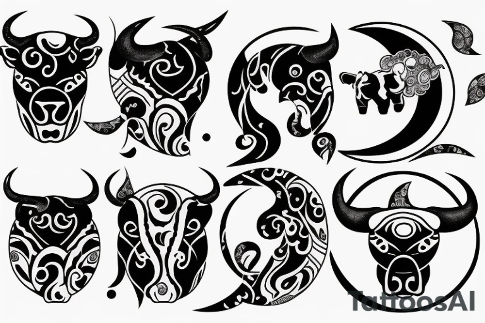 Bull looking at the moon tattoo idea