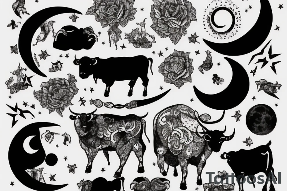 Bull looking at the moon tattoo idea
