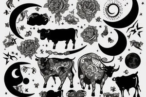 Bull looking at the moon tattoo idea