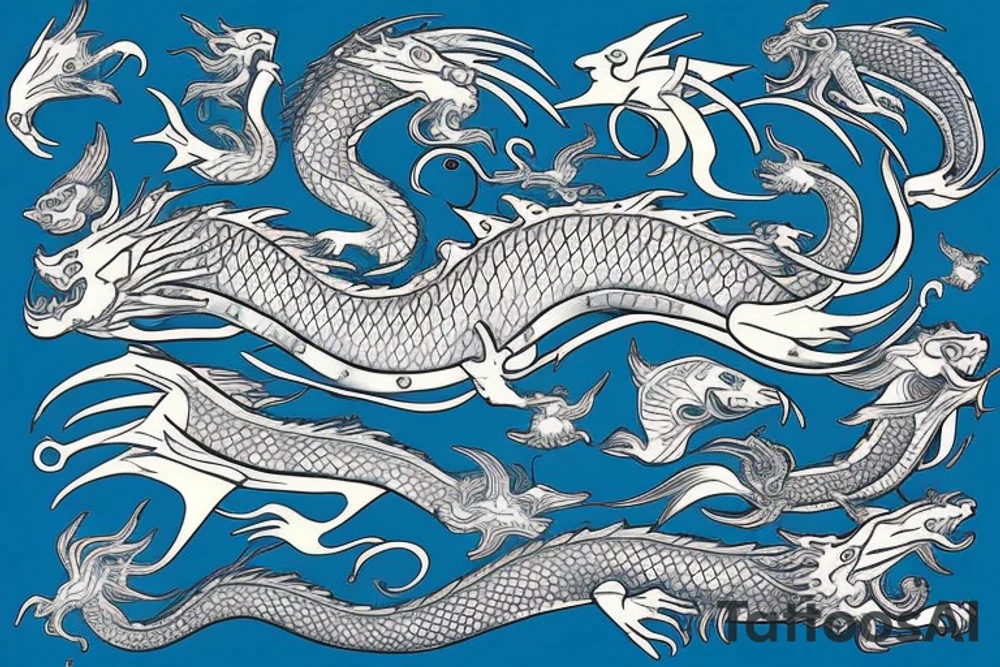 Fish, Dragon, Sea, blue tattoo idea