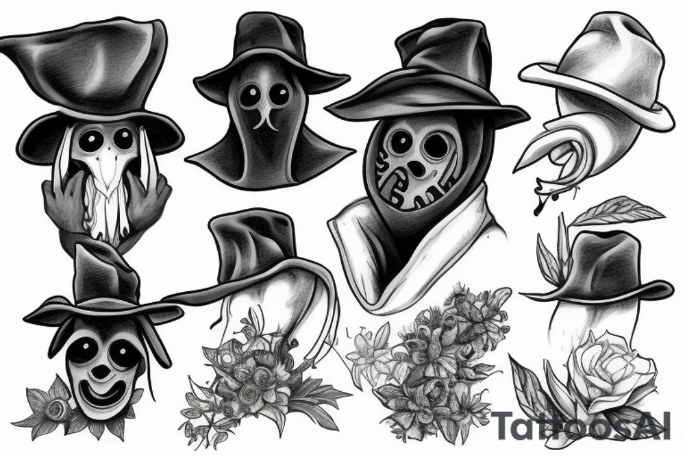 Plague doctor holding nightshade tattoo idea