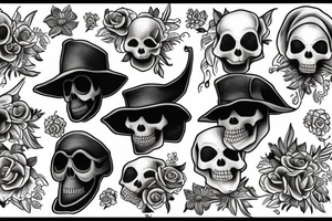 Plague doctor holding a skull with nightshade flowers behind him tattoo idea