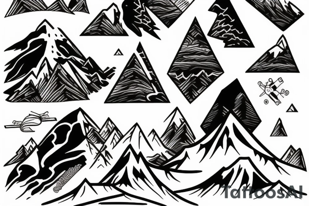 Mountain with snowboarding and skiing tattoo idea