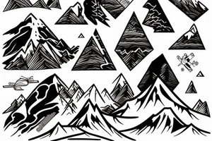 Mountain with snowboarding and skiing tattoo idea