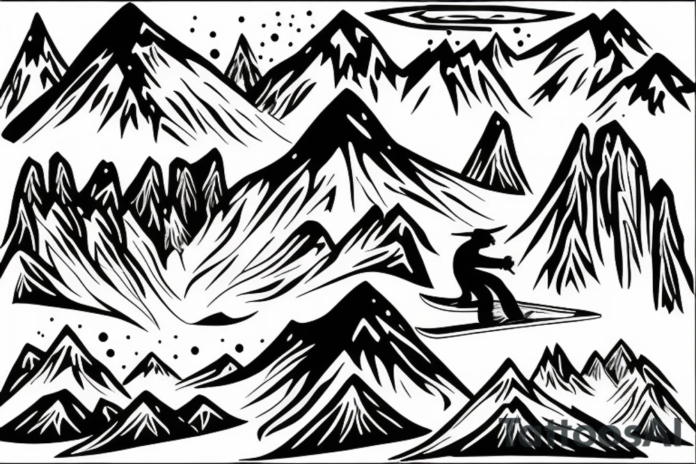 Mountain with snowboarding and skiing tattoo idea
