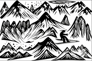 Mountain with snowboarding and skiing tattoo idea