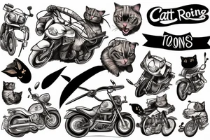 Cat with axe riding a motocycle tattoo idea