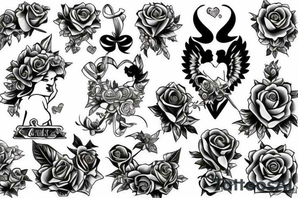 cupid with roses and a joint tattoo idea