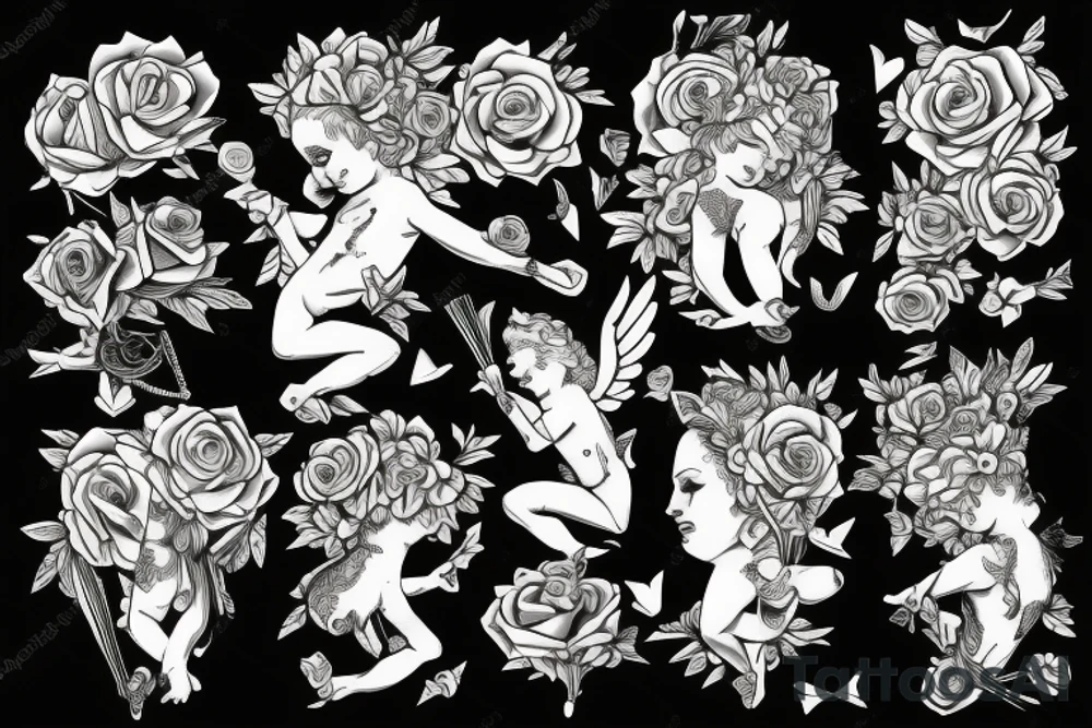 cupid with roses and a joint tattoo idea
