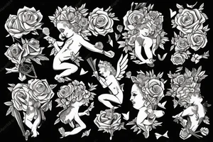 cupid with roses and a joint tattoo idea