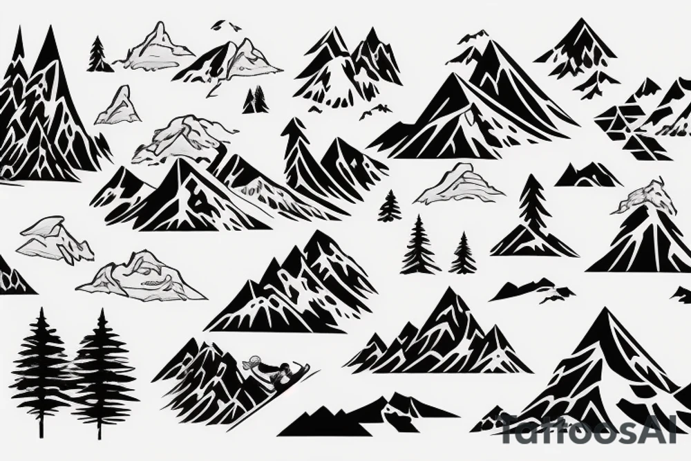 Snowboarding on a mountain tattoo idea