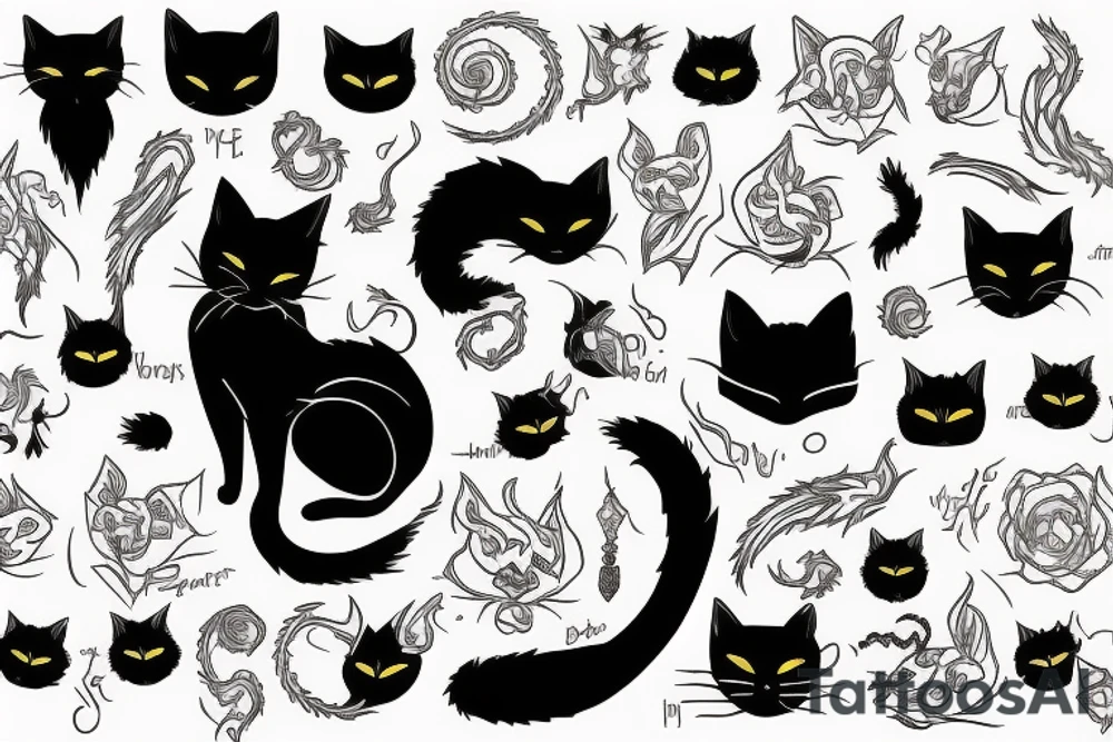 black cat on dragon tattoo idea