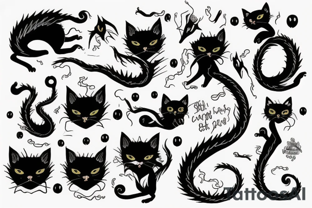 black cat on dragon tattoo idea