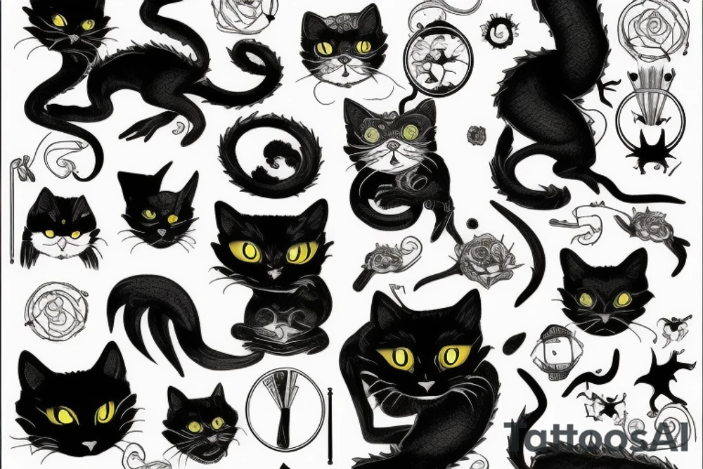 black cat on dragon tattoo idea