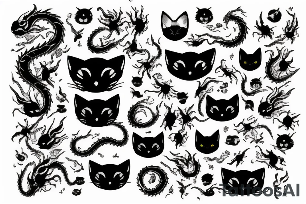 black cat on dragon tattoo idea