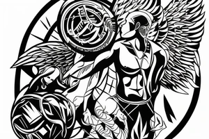 Man carrying weight of the world on his shoulders, Angel watching him tattoo idea