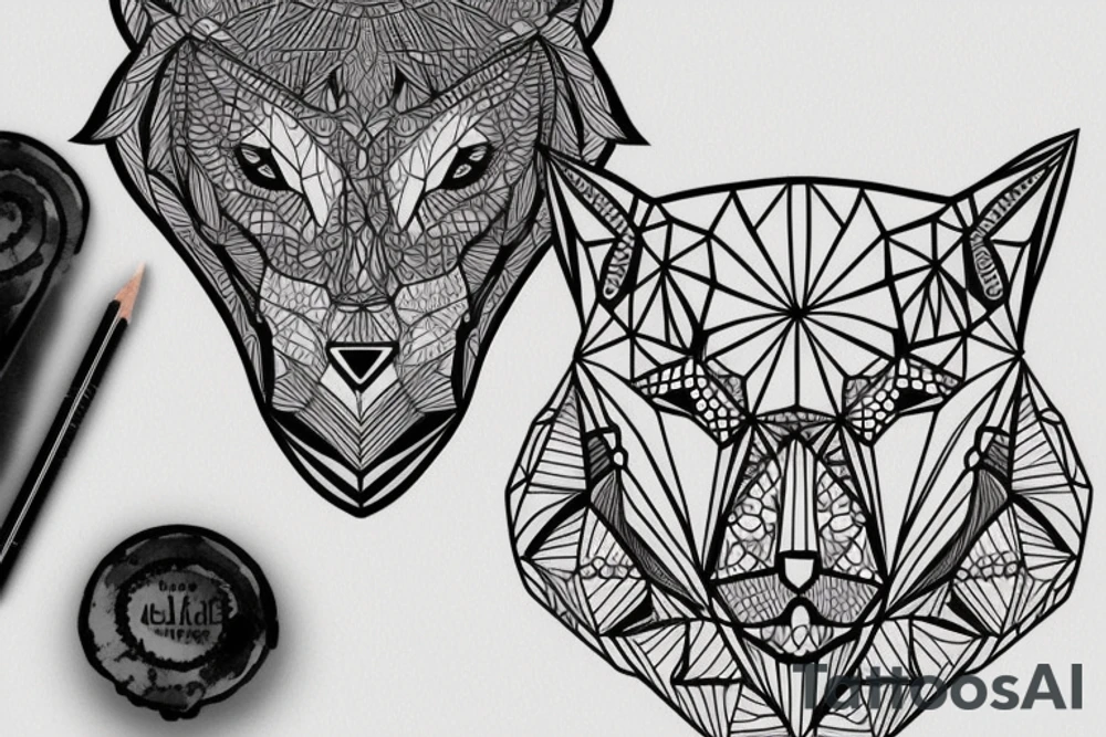 geometric tattoo (bear+owl+wolf) tattoo idea