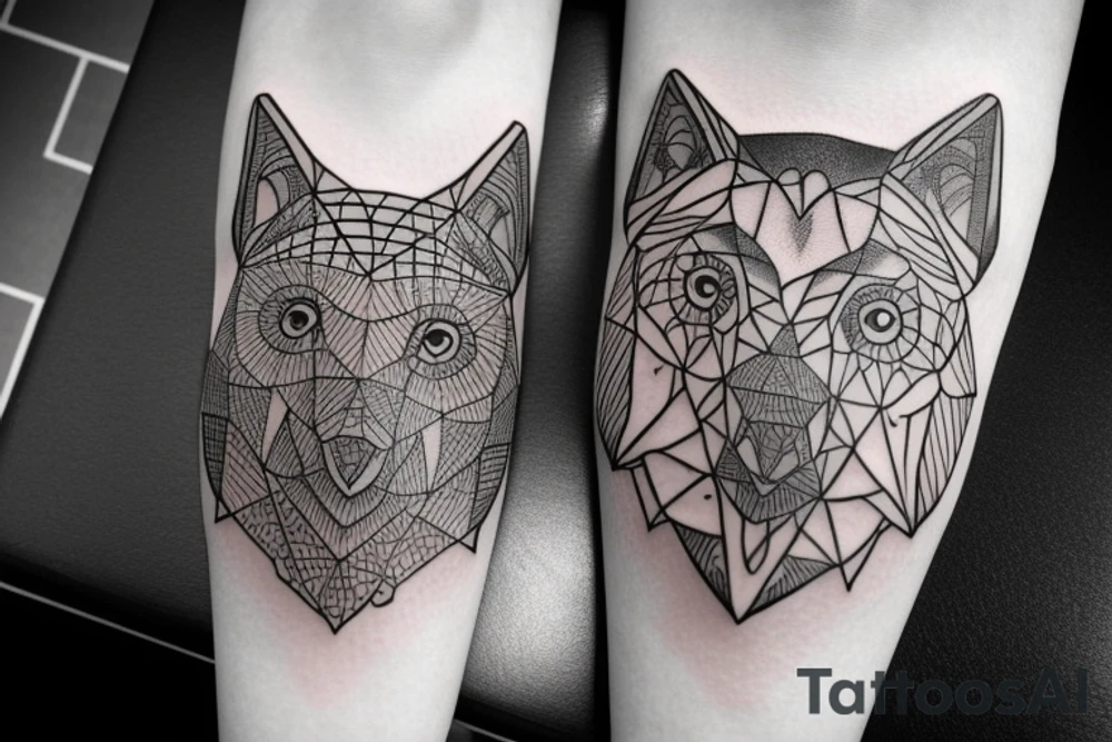 geometric tattoo (bear+owl+wolf) tattoo idea