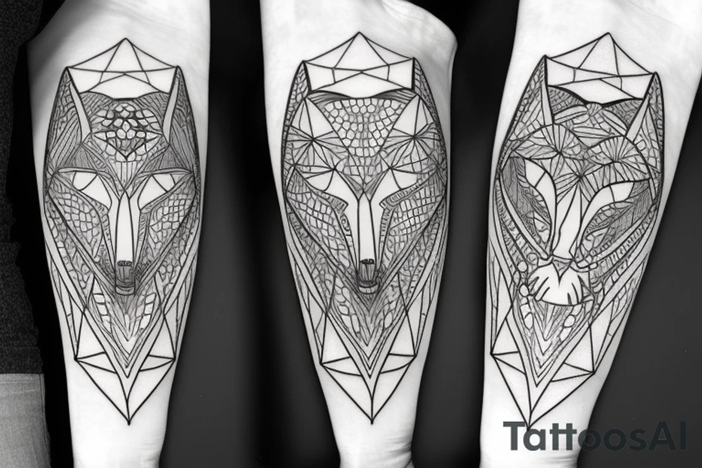 geometric tattoo (bear + owl + wolf) tattoo idea