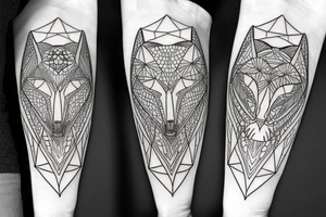 geometric tattoo (bear + owl + wolf) tattoo idea