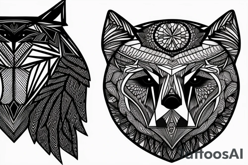 geometric tattoo (bear + owl + wolf) tattoo idea