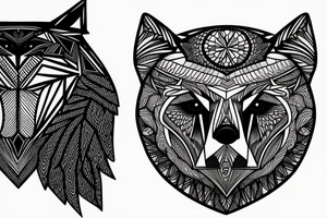 geometric tattoo (bear + owl + wolf) tattoo idea