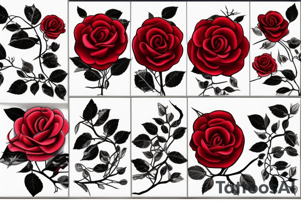 Branched red rose tattoo idea