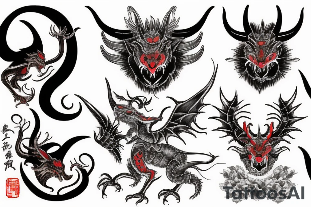 Chinese red horned dragon tattoo idea