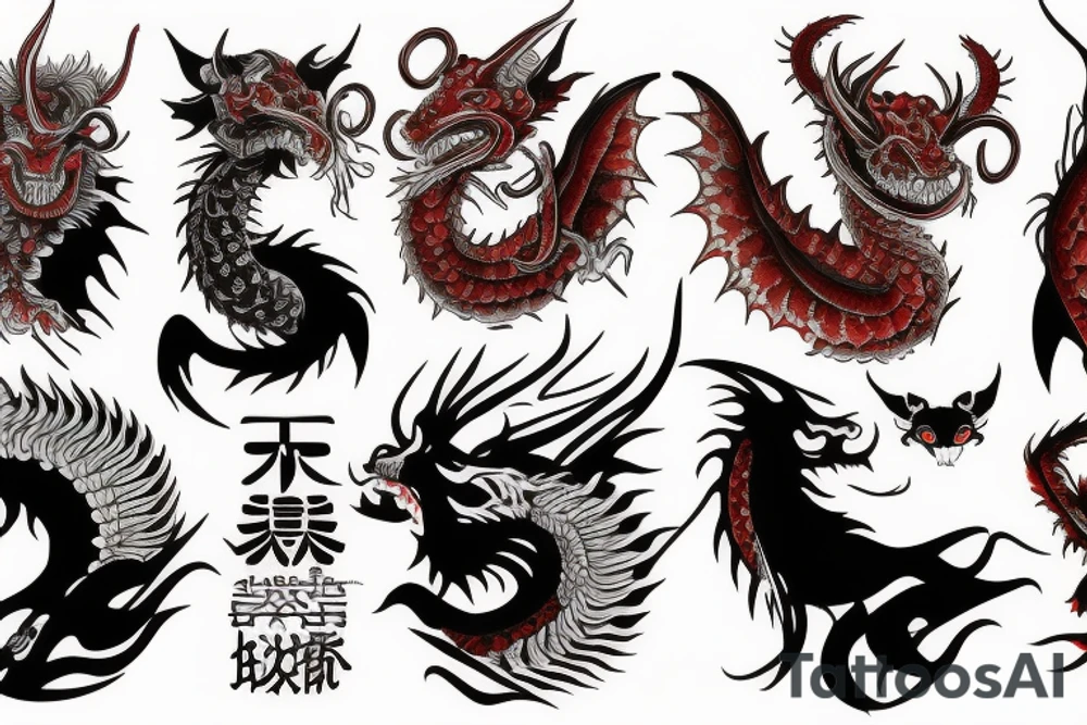 Chinese red horned dragon tattoo idea