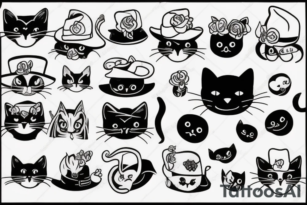 black cat with a funny hat tattoo idea