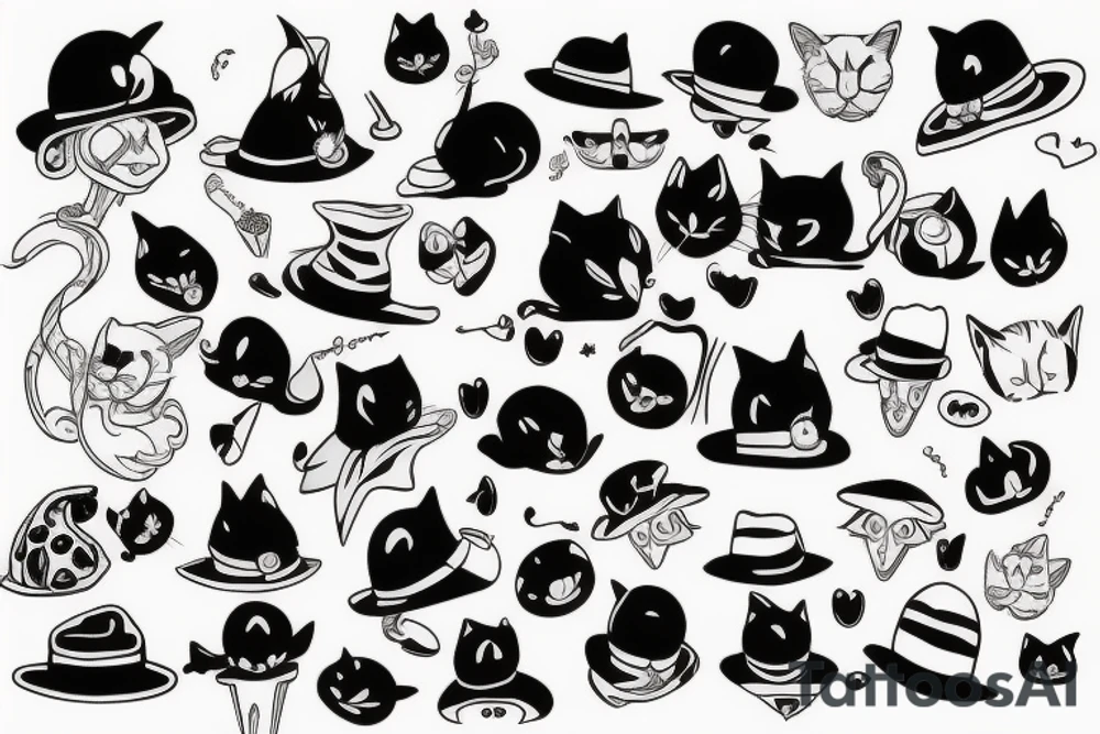 black cat with a funny hat tattoo idea