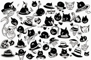 black cat with a funny hat tattoo idea