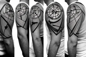 Compass with airplane. Flying around. North, west, south, east. Asian and europe tattoo idea