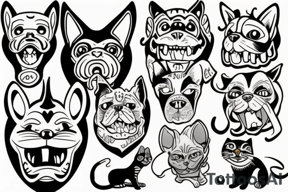 dog and cat but demons tattoo idea