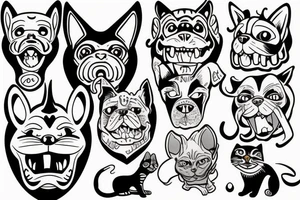 dog and cat but demons tattoo idea