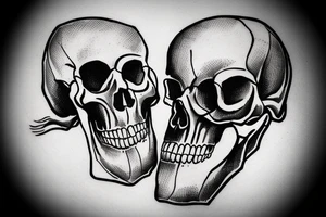 Bottom half of a skull with two people above it busy commiting suicide tattoo idea
