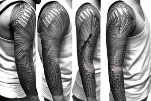 Filipino sun with pine trees in front full sleeve tattoo idea