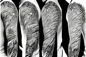 Filipino philippine sun with pine trees in front full sleeve tattoo idea