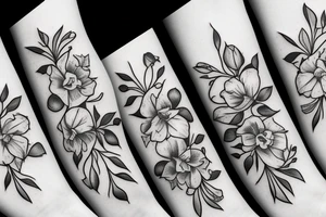 Small bouquet with one rose in the middle, one daffodil, and one gladiolus tattoo idea
