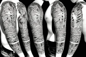 Filipino philippine sun with pine trees in front full sleeve tattoo idea