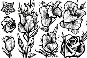 Small bouquet with one rose in the middle, one daffodil, and one gladiolus, each on a stem tattoo idea