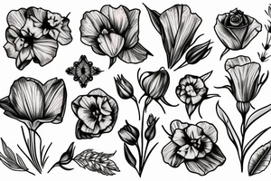 Small bouquet with one rose in the middle, one daffodil, and one gladiolus, each on a stem tattoo idea