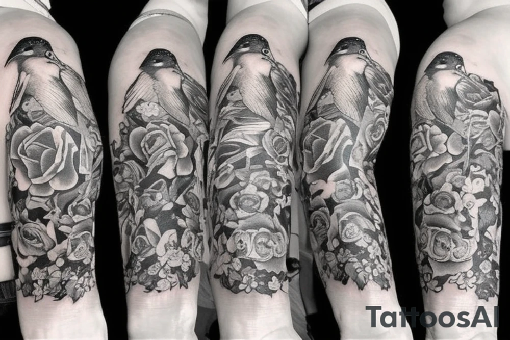 anchor with swallows and roses tattoo idea