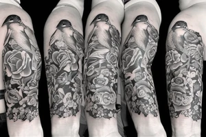 anchor with swallows and roses tattoo idea